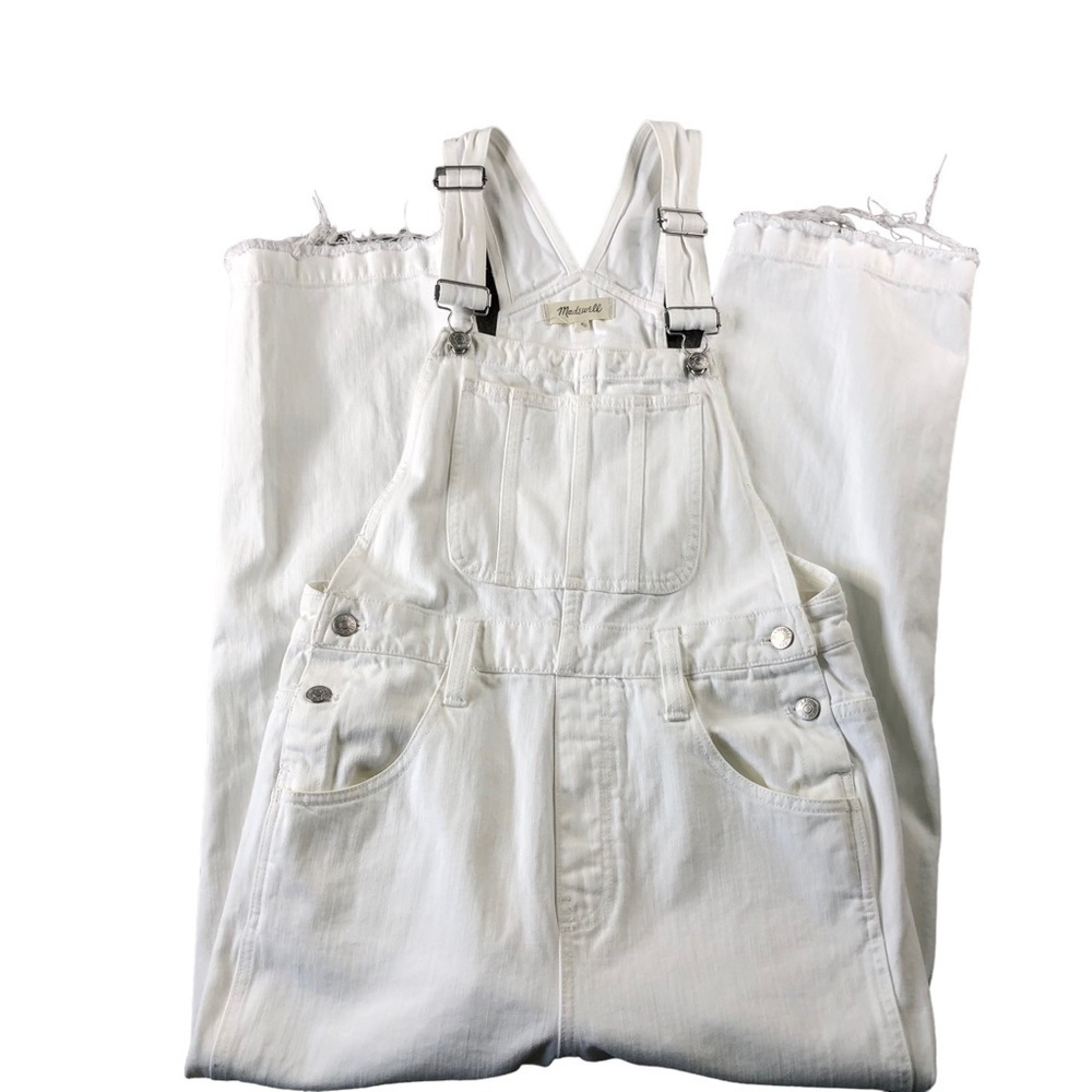 Madewell White Straight Leg Overalls with Raw Hem Style:H6642 Preppy Classic